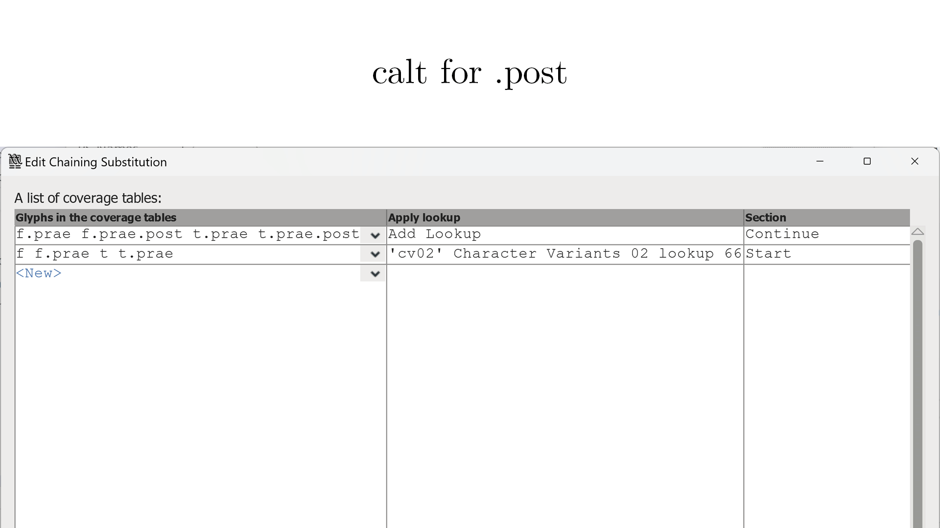 Lookup of calt for .post
